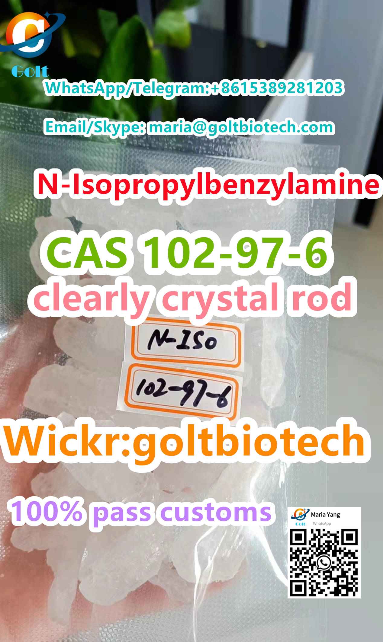 N-Isopropylbenzylamine clearly crystal CAS 102-97-6 for sale 100% safe delivery Benzylisopropylamine